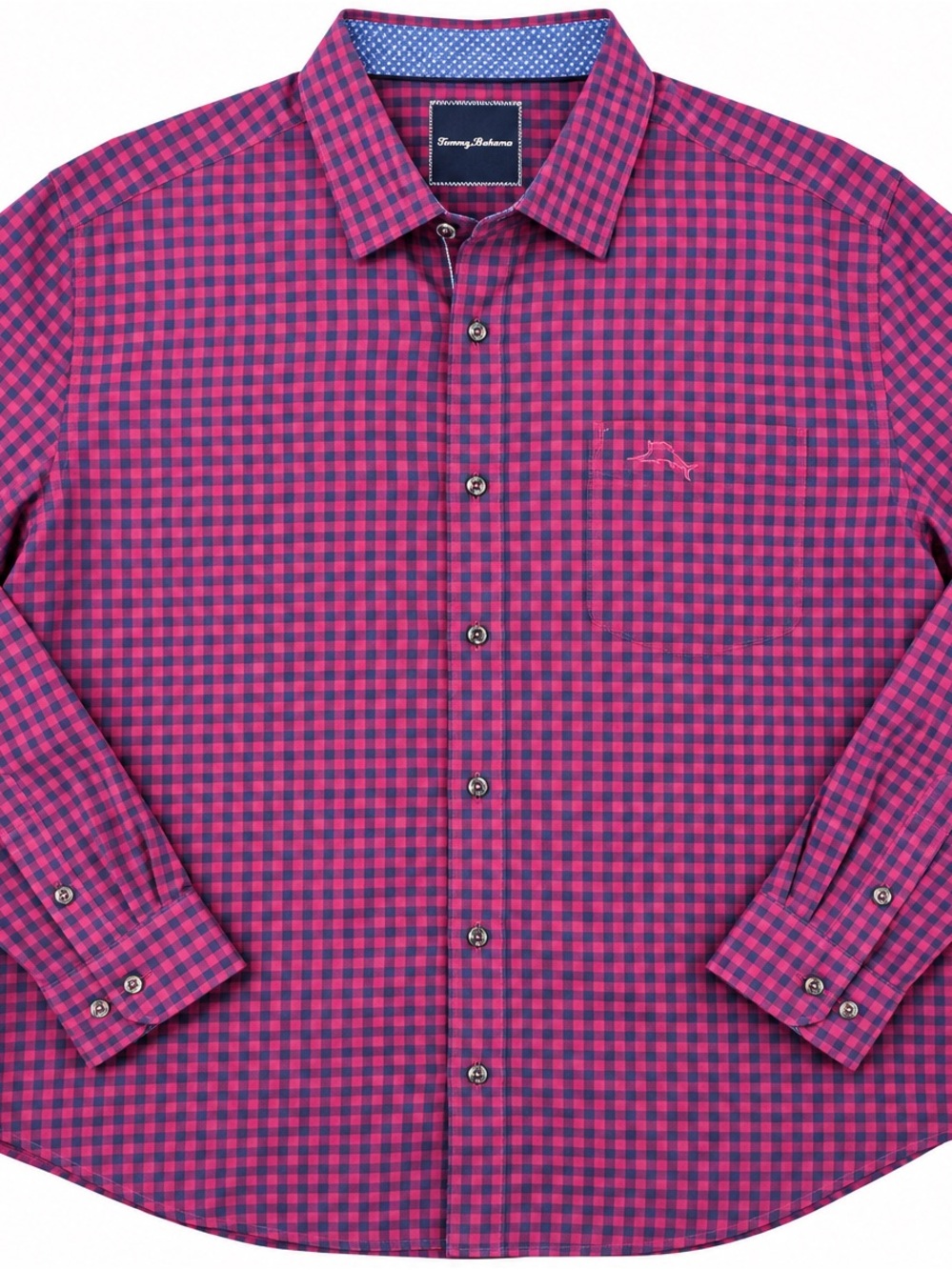 Tommy Bahama Pink and Navy Check Long-Sleeve Button-Down Shirt